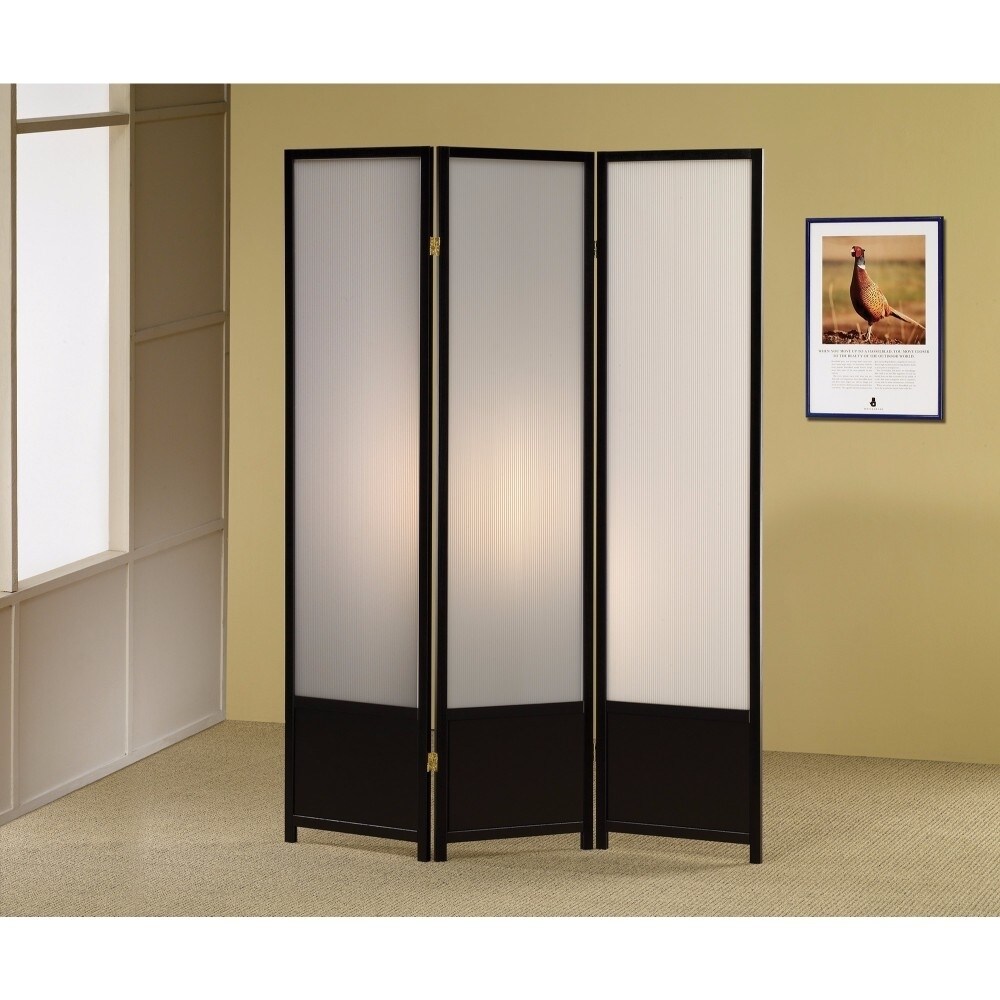 Saltoro Sherpi Three Panel Folding Screen with Translucent Inserts, Black-