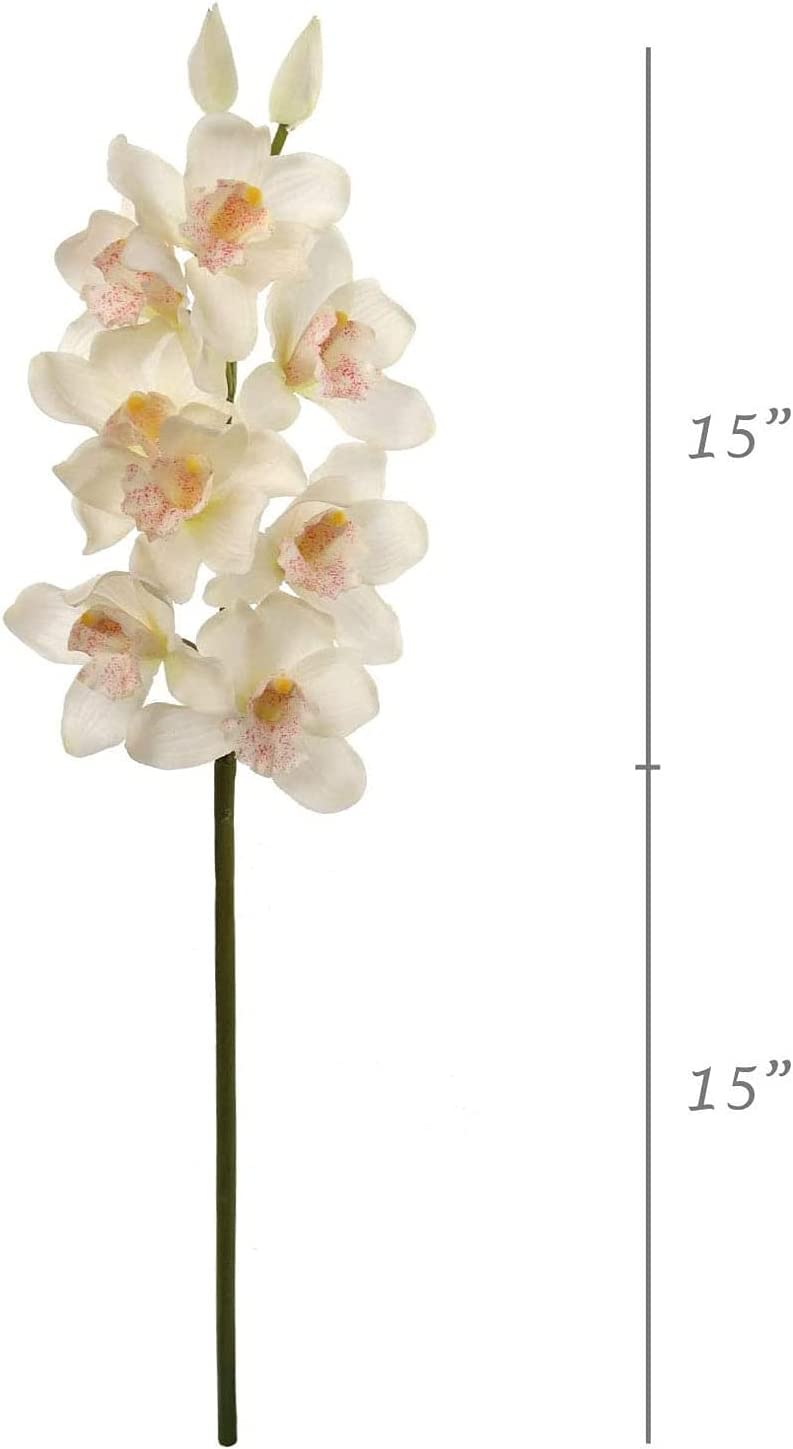 15" White Silk Cymbidium Orchid Stem - Elegant & Lifelike Floral Decor for Any Space