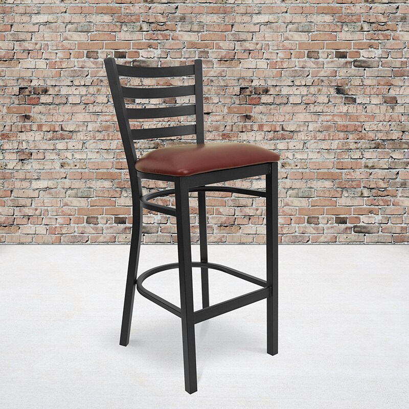 Hercules Series Black Ladder Back Metal Restaurant Chair - Burgundy Vinyl Seat - Flash Furniture