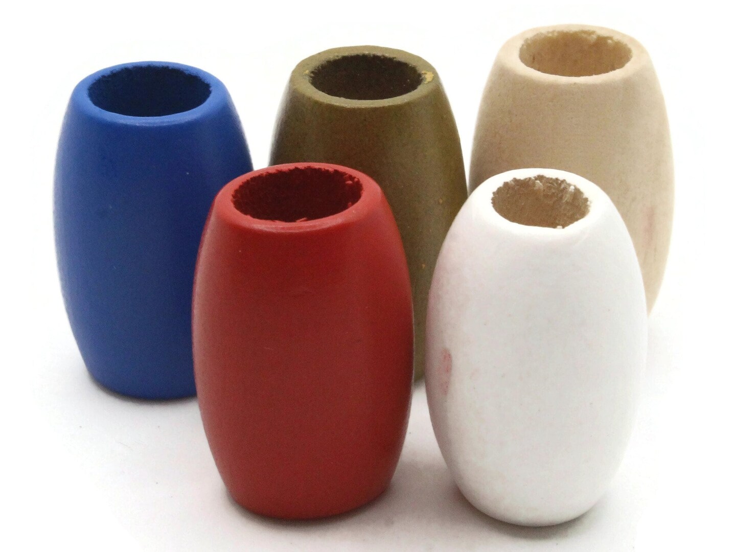 5 30mm Patriotic Mixed Color Wood Barrel Large Hole Macrame Beads