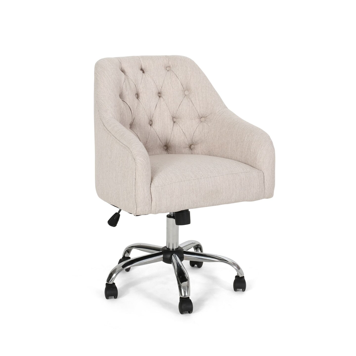 Contemporary Home Living 36" Beige and Silver Tufted Office Chair with Swivel Base