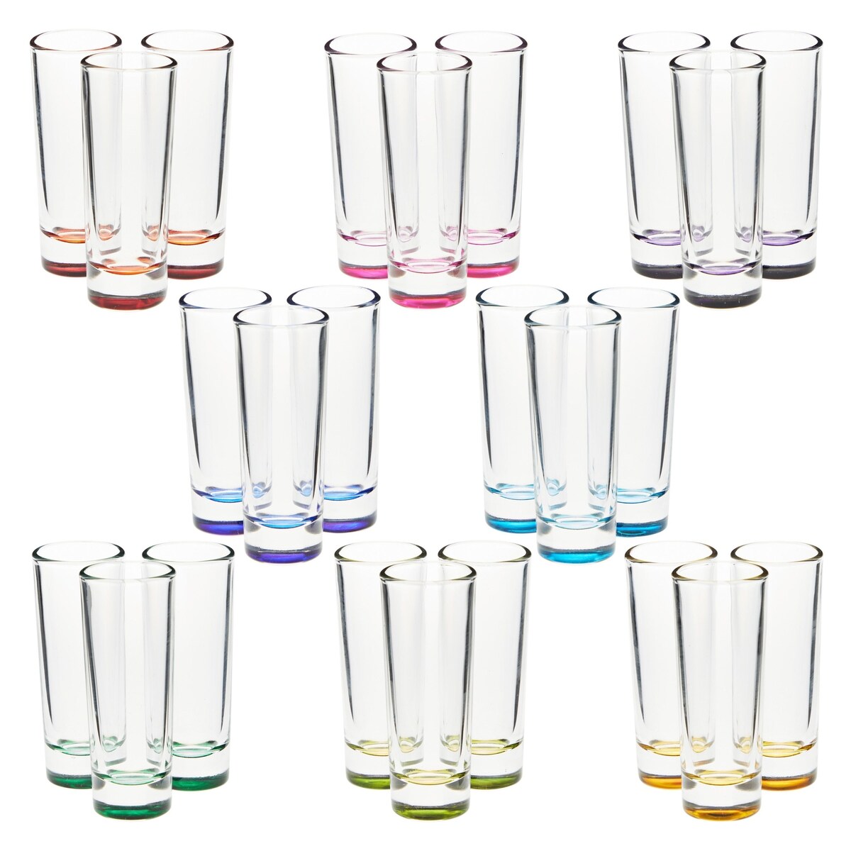 24 Pack 2 oz Colorful Shot Glasses Bulk Set for Tequila, Whiskey, Vodka, Liqueurs, 8 Rainbow Colors