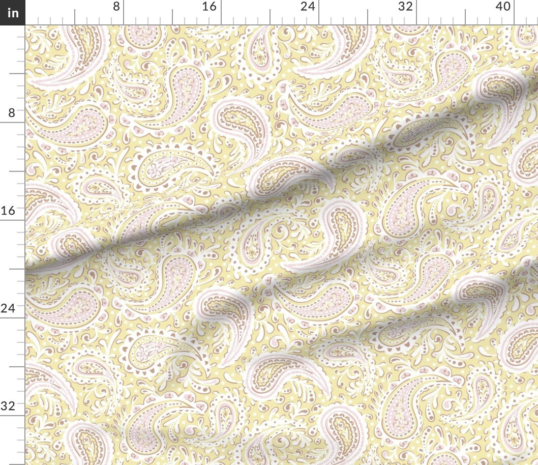 Spring Paisley Pastel Pink Butter Yellow Large Scale Bohemian Boho Retro Custom Printed Fabric by Spoonflower Various Fabrics by the Yard or Fat Quarter
