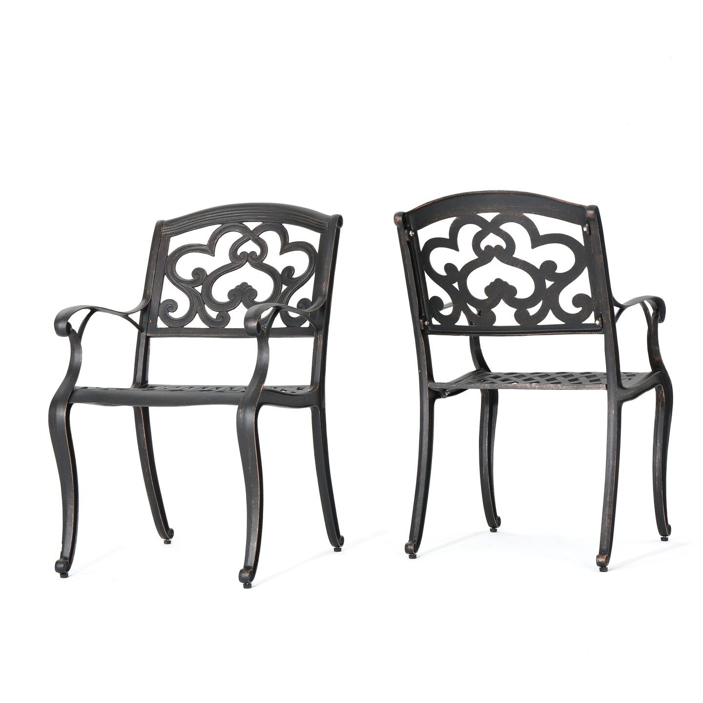 GDFStudio Outdoor Cast Aluminum Dining Chairs (Set of 2) Shiny Copper