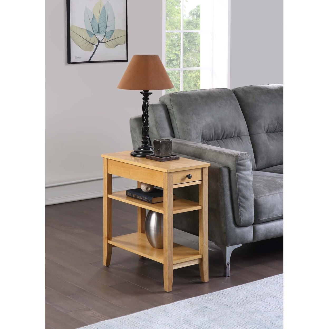 Convenience Concepts American Heritage Three Tier End Table With Drawer, Natural