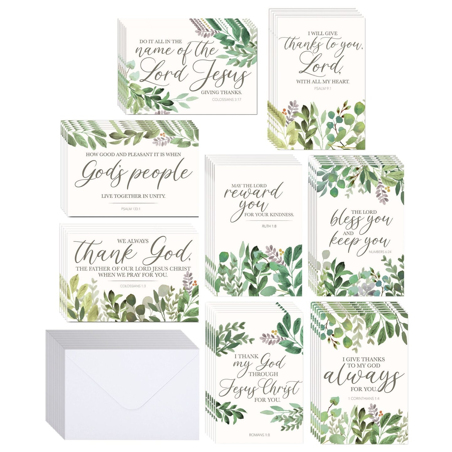 48 Pack Inspirational Thank You Bible Verse Cards with Envelopes, 8 Designs (4x6 In)