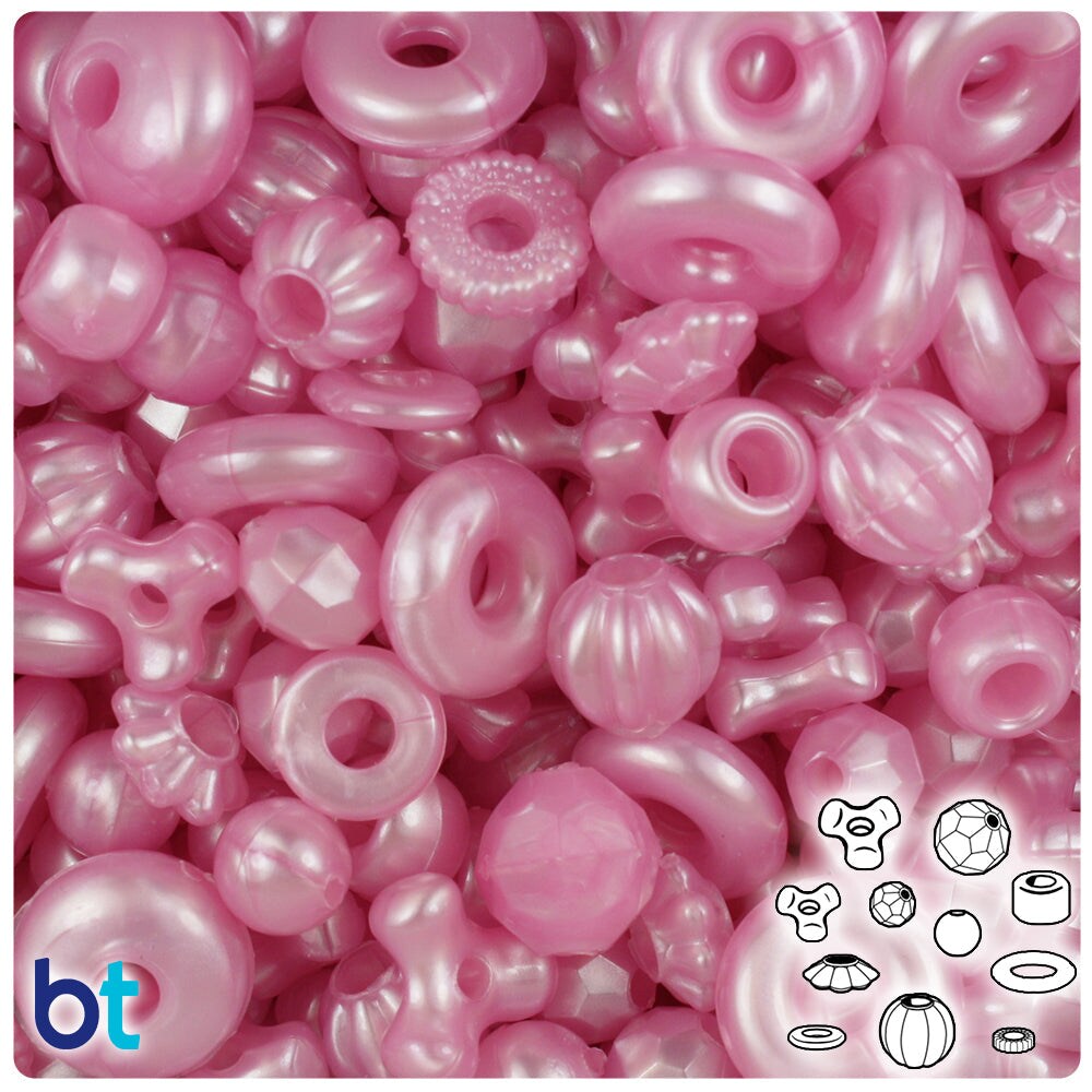 BeadTin Light Pink Pearl Plastic Craft Beads Mix (4oz)