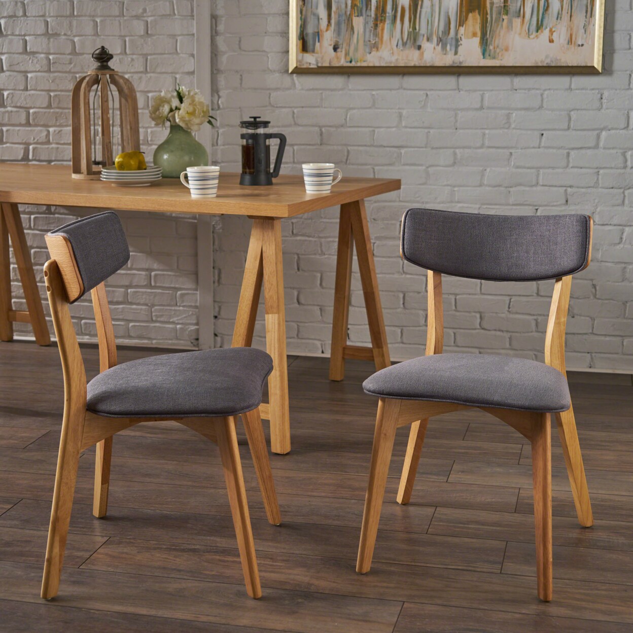 GDFStudio Molly Mid Century Modern Dining Chairs with Rubberwood Frame (Set of 2)