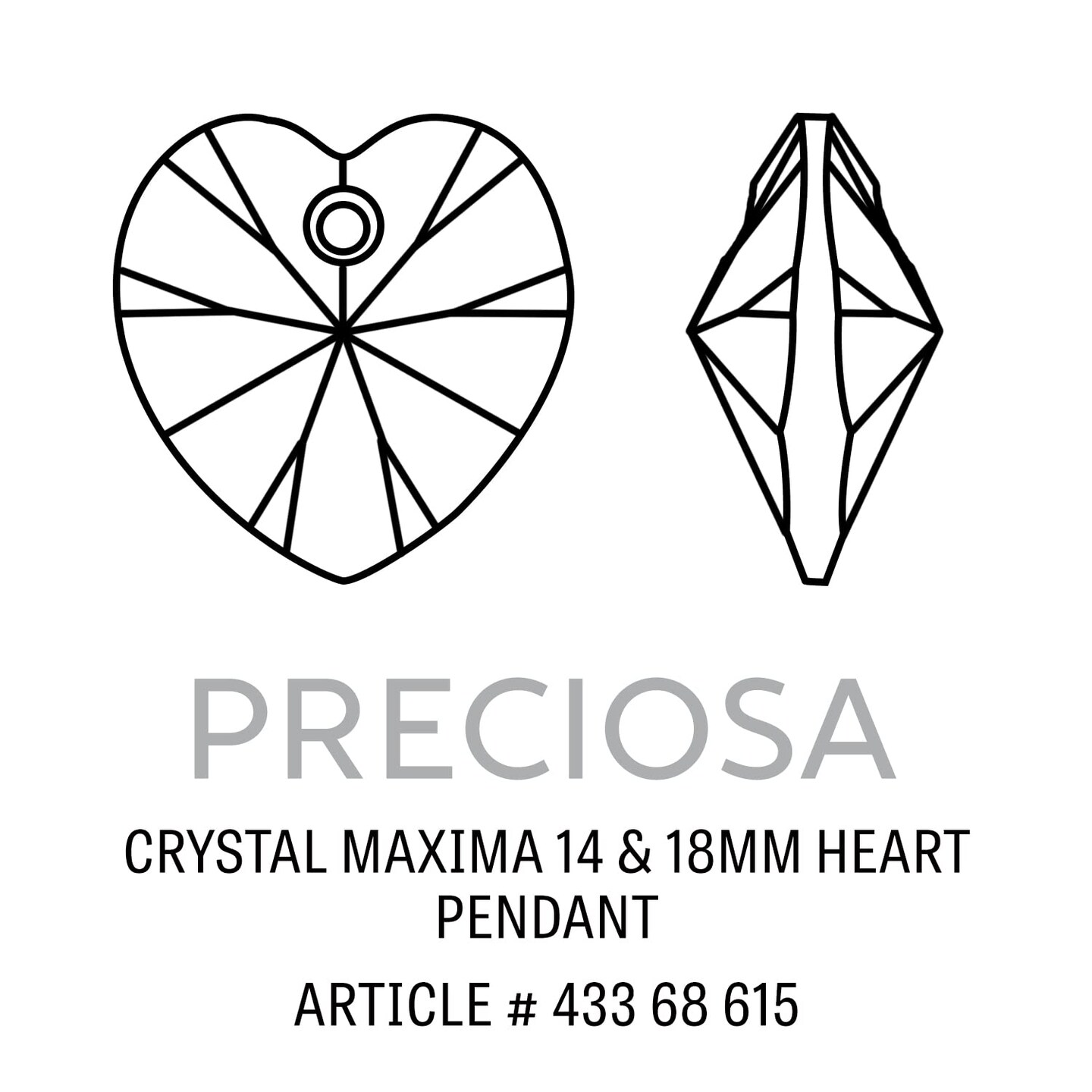 Preciosa Crystal Heart Pendant 14mm Crystal Labrador (Package of 5)