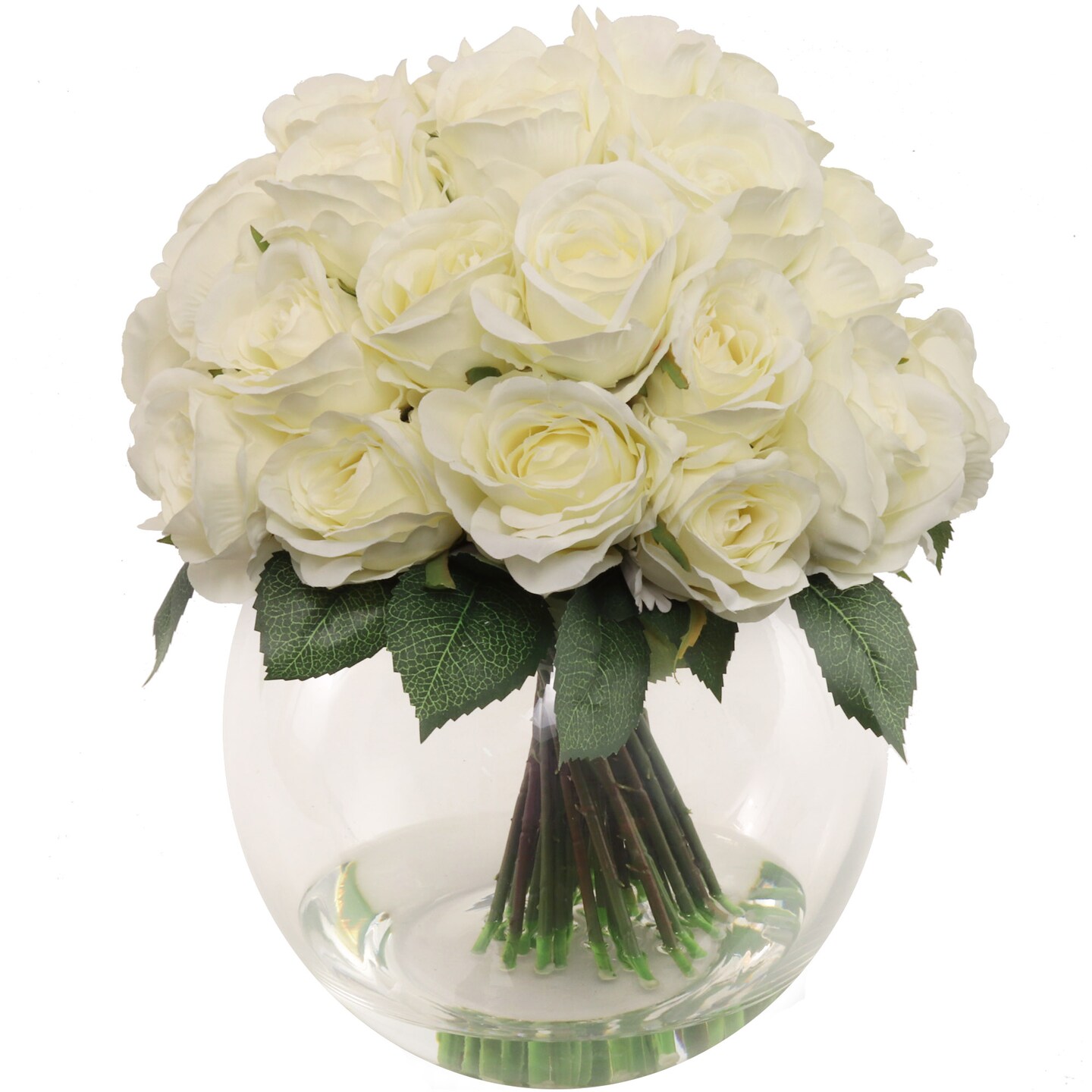 White Rose Arrangement in Faux Water Look Glass Vase - Lifelike Floral Accent for Home Décor & Special Occasions - Timeless Elegance, Floral Home by Artificial Flowers