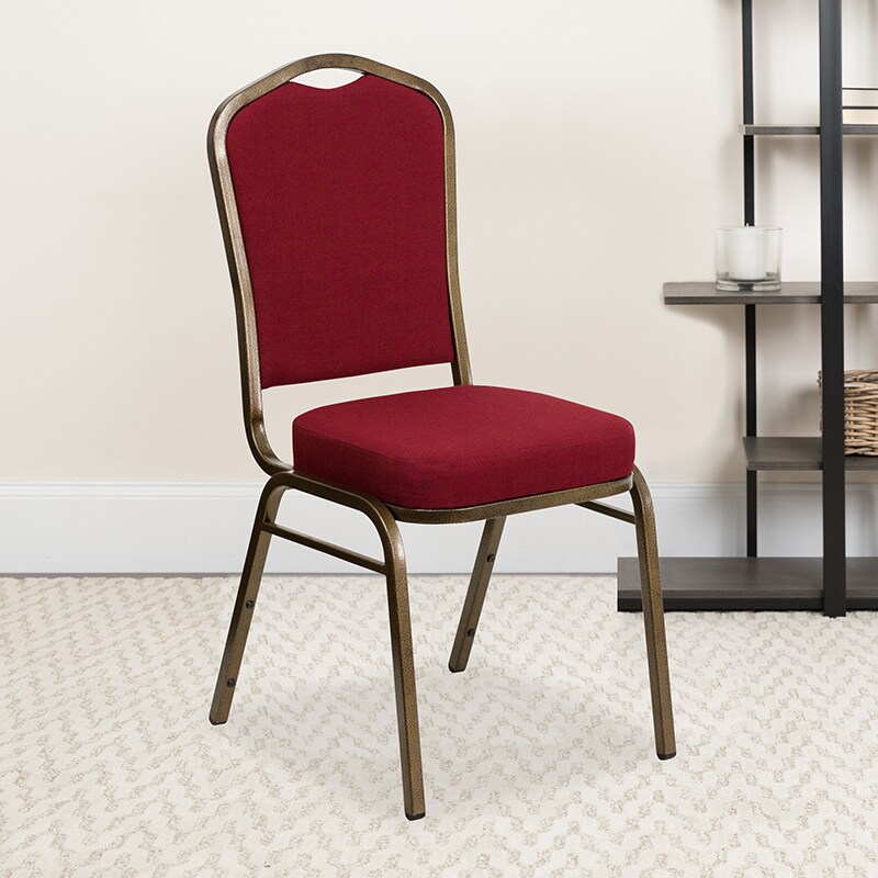 Flash Furniture HERCULES Series Crown Back Stacking Banquet Chair in Burgundy Fabric - Gold Vein Frame FD-C01-GOLDVEIN-3169-GG