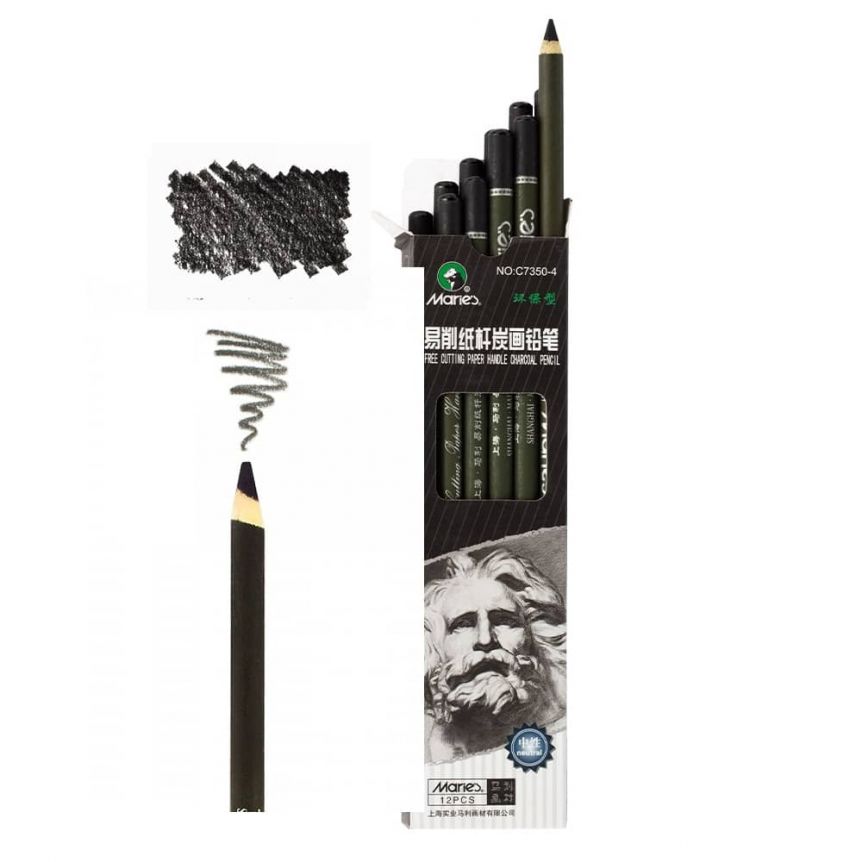 Marie's Artist Charcoal Pencil 12 Piece Set, Extra-Soft Black Paper Handle  Charcoal Pencils for Drawing and Sketching