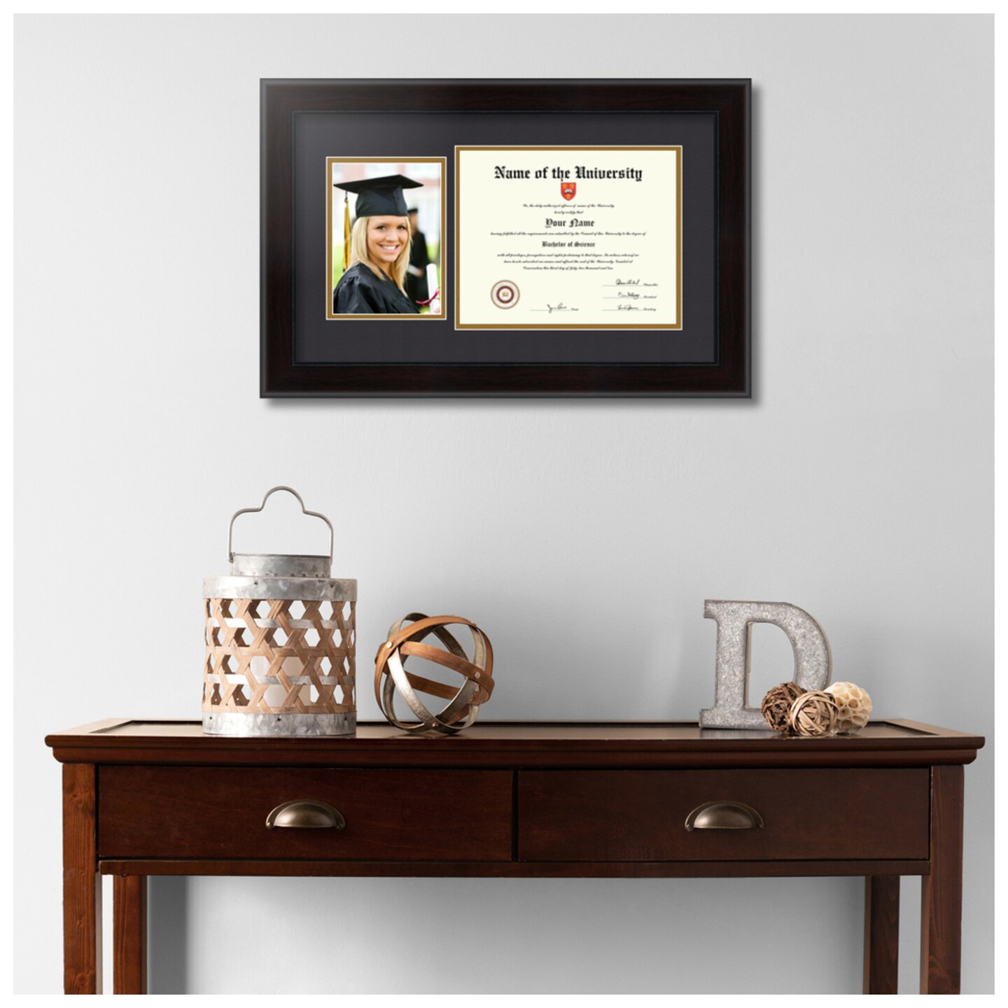 ArtToFrames 8x10 inch Diploma Frame with 6&#x22; x 8&#x22; Inch Image Opening - Framed with Black and Gold Mats, Comes with Regular Acrylic and Sawtooth Hanger for Wall Hanging (DT-8x10)