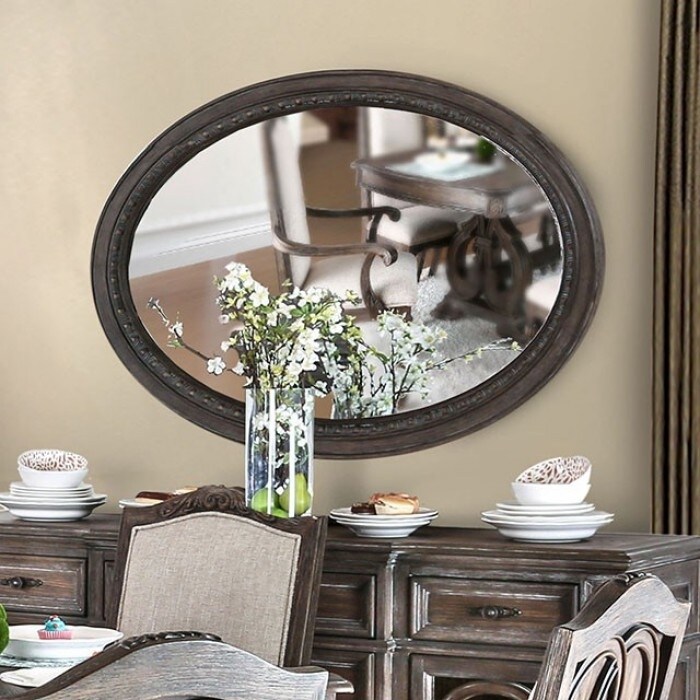 Furniture of America Oval Wall Mountable 5mm Beveled Mirror, Rustic Natural Brown- Saltoro Sherpi