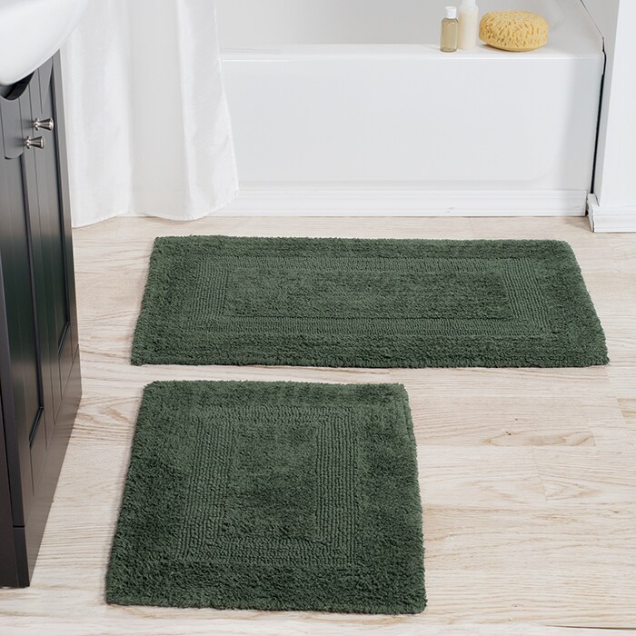 Lavish Home 100% Cotton Green Reversible Rug Set 2 Piece High Pile Plush