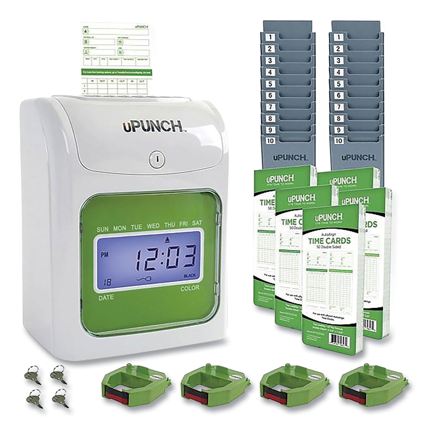 UB1000 Electronic Non-Calculating Time Clock Bundle, LCD Display, Beige/Green UB1000 Electronic Non-Calculating Time Clock Bundle, LCD Display, Beige/Green