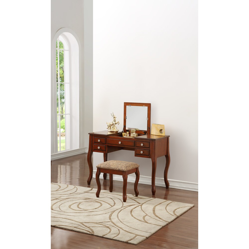 Saltoro Sherpi Cherub Vanity Set Featuring Stool And Mirror Cherry Brown-