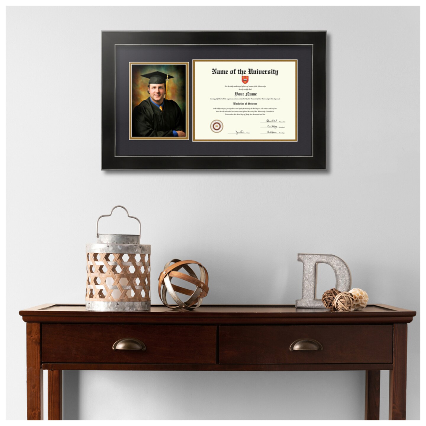 ArtToFrames 8.5x11 inch Diploma Frame with 6&#x22; x 8&#x22; Inch Image Opening - Framed with Black and Gold Mats, Comes with Regular Acrylic and Sawtooth Hanger for Wall Hanging (DT-8.5x11)