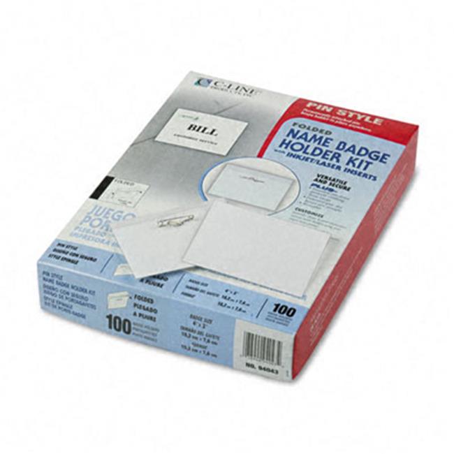 CLine 94043 PinStyle Badge Holder Kit Folded Side Load 3 x 4 White