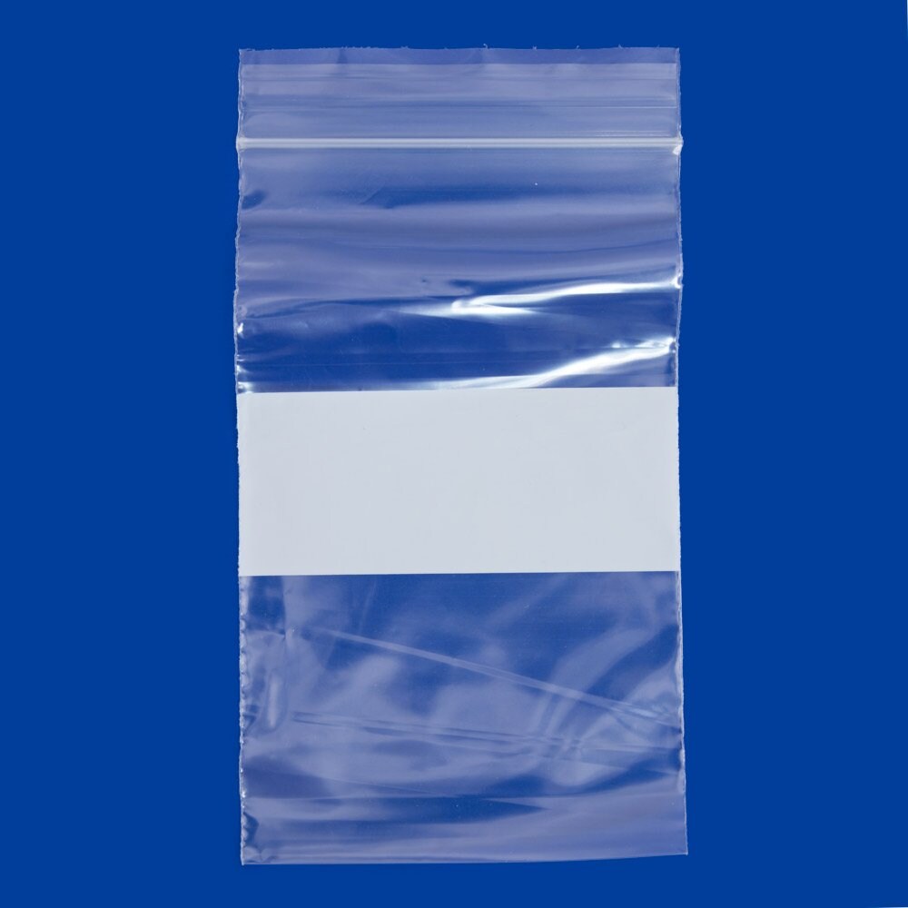 Clear Plastic Reclosable Zipper Bags 3x5 W/White Block (Package of 100)