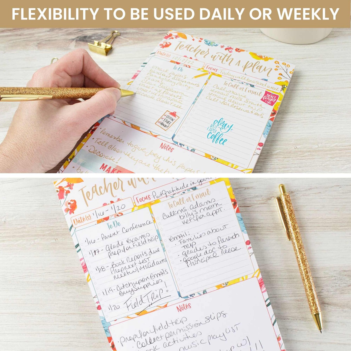 bloom daily planners Planning Pad, 6&#x22; x 9&#x22;, Teacher To-Do List, Happy Blooms