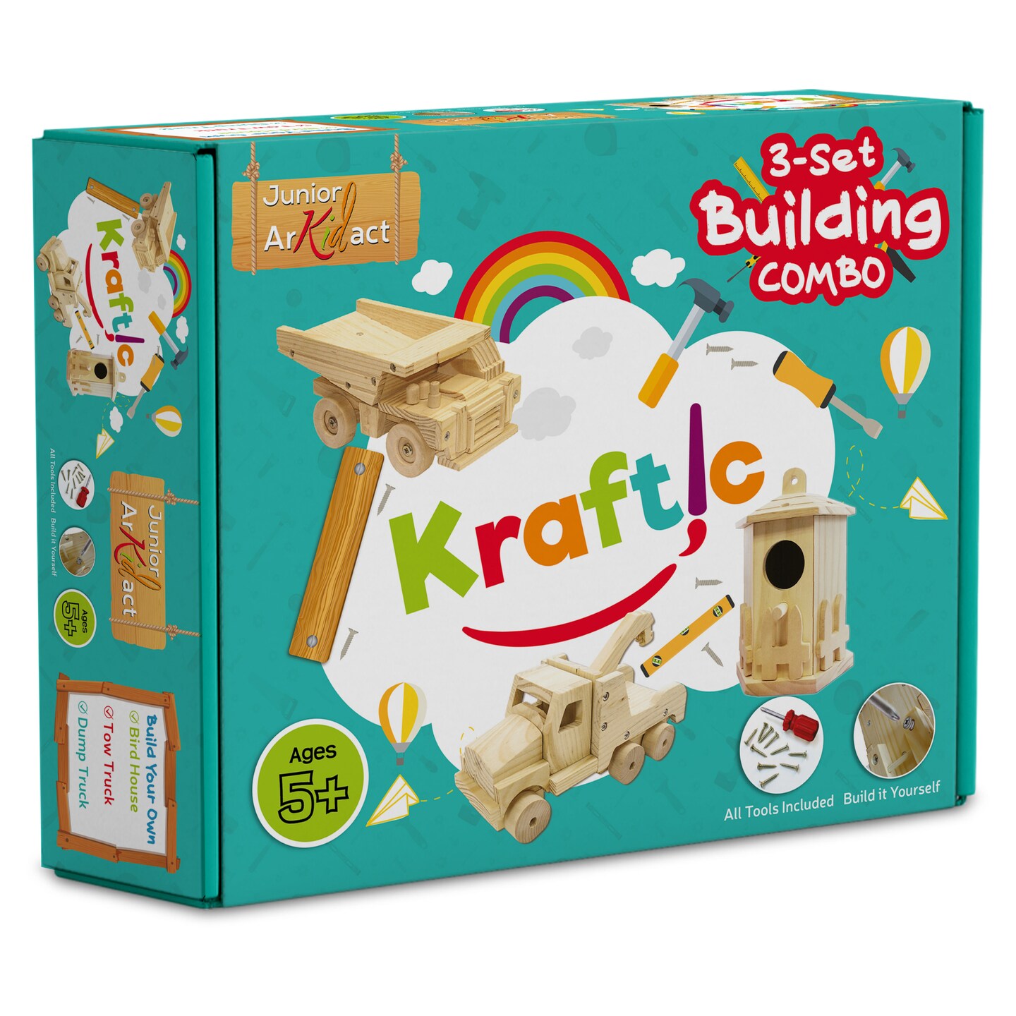 Kraftic Woodworking Building Kit for Kids and Adults, with 3 Educational  DIY Carpentry Construction Wood Model Kit Toy Projects for Boys and Girls -  Tow Truck, Birdhouse and Dump Truck