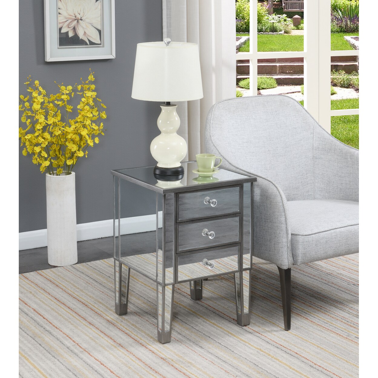 Convenience concepts gold coast deals 3 drawer mirrored end table