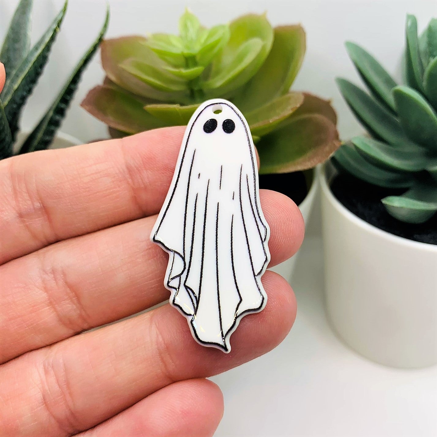 1, 4 or 20 Pieces: White Goth Ghost Halloween Charms: Double Sided
