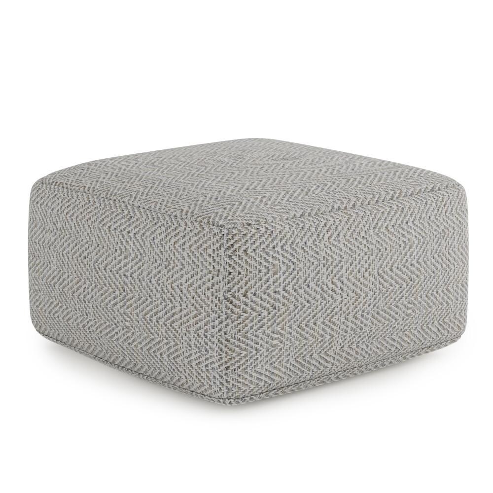 Simpli Home Nate Pouf Footstool Upholstered In Patterned Teal Melange Hand Woven