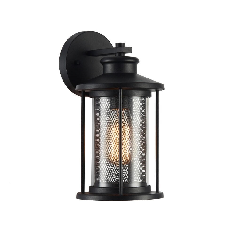 Chloe Lighting 11 Inch Industrial Mesh Metal Wall Sconce with Clear Glass Shade, Black