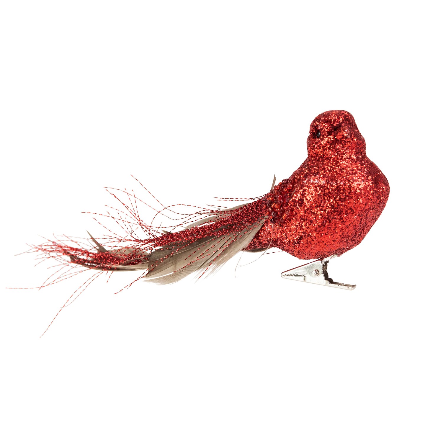 Northlight Glittered Bird with Feather Tail Christmas Clip Ornament - 7&#x22; - Red