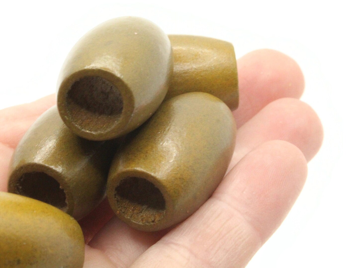 5 30mm Metallic Brown Wood Barrel Large Hole Macrame Beads