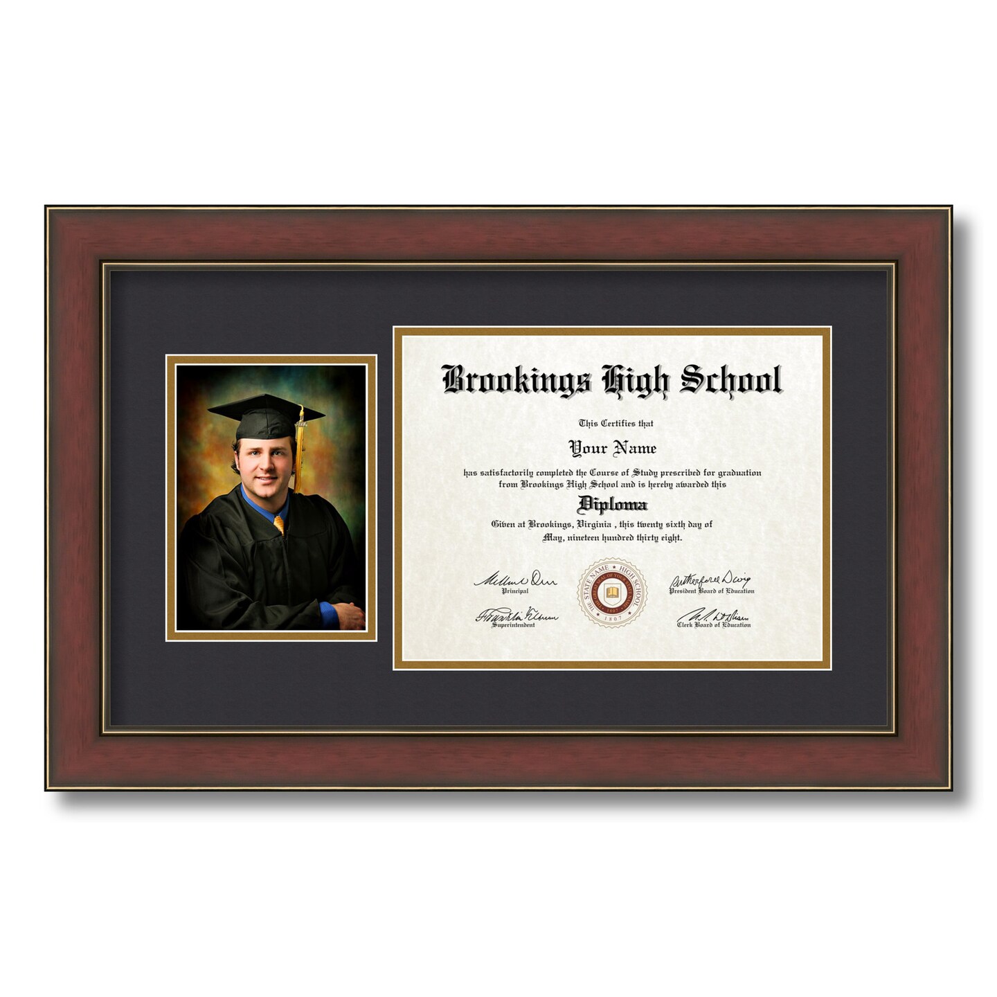 ArtToFrames 8.5x11 inch Diploma Frame with 6" x 8" Inch Image Opening - Framed with Black and Gold Mats, Comes with Regular Acrylic and Sawtooth Hanger for Wall Hanging (DT-8.5x11)