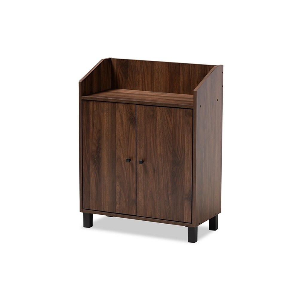 Baxton Studio Contemporary Walnut Brown Finished 2-Door Wood Entryway Shoe Storage Cabinet with Open Shelf