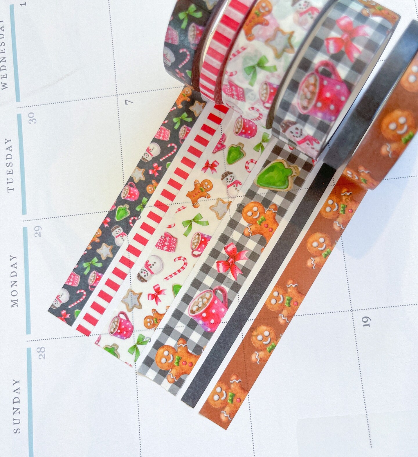 Gingerbread & Candy Canes Plaid Christmas Holiday Red & Green Washi Tape Set (#W039)