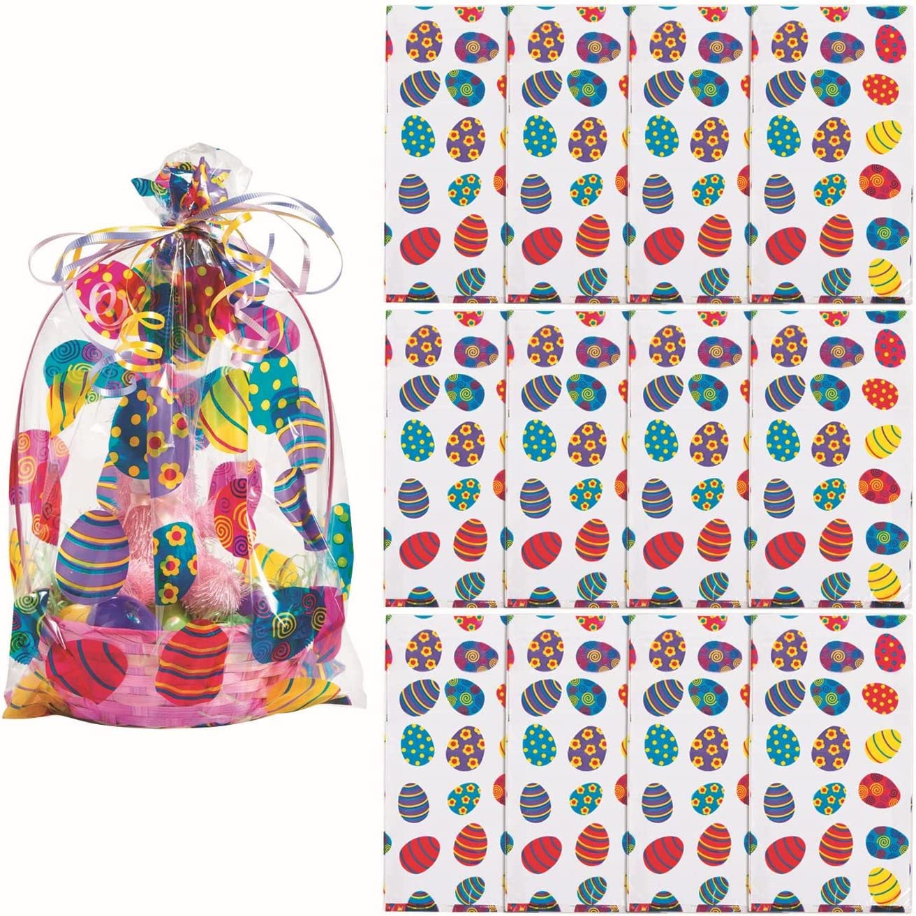Fun Express Easter Basket Bags 17 3/4" tall cellophane bags with Easter egg design 12pcs
