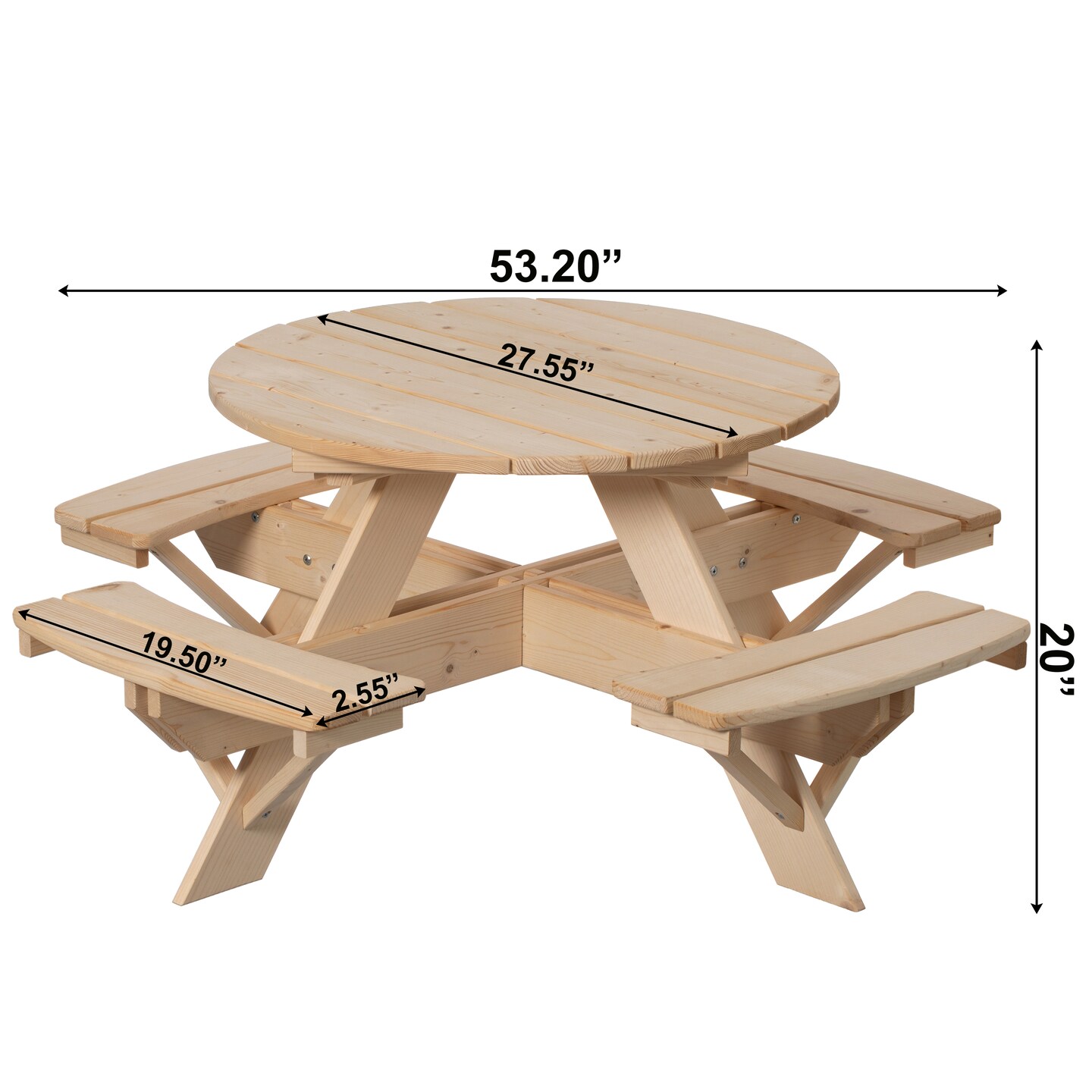Wooden Kids Round Picnic Table Bench, Outdoor Children&#x27;s Backyard Table, Crafting, Dining, and Playtime Patio Table