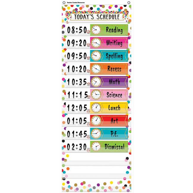 Teacher Created Resources Confetti 14-Pocket Daily Schedule Chart