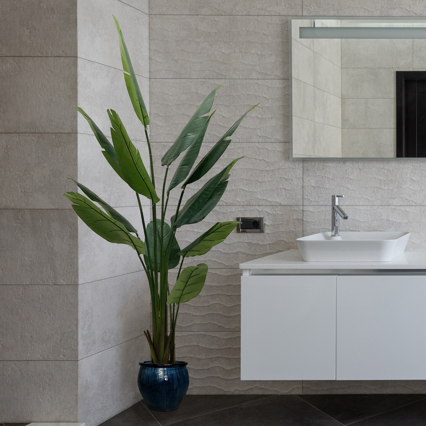 Striking 7" Bird of Paradise Leaf in Pot - Majestic Tropical Foliage to Enliven Your Living Space with Elegance and Beauty, Floral Home by Artificial Flowers