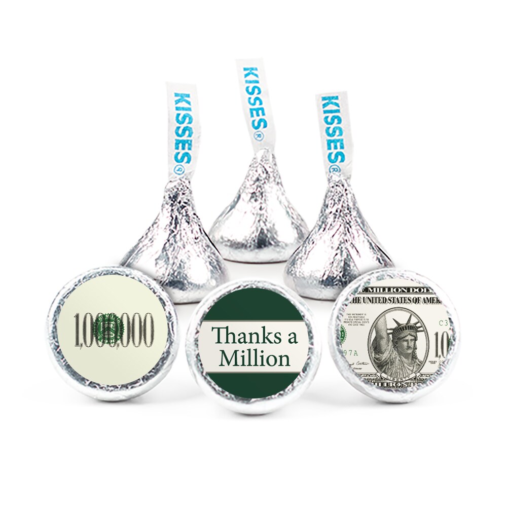 90 Pcs Thank You Candy Favors Thanks a Million Milk Chocolate Hershey&#x27;s Kisses (1lb) - No Assembly Required - By Just Candy