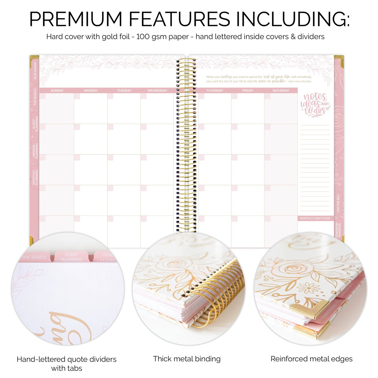 bloom daily planners Wedding Planner &#x26; Calendar, 9&#x22; x 11&#x22;, Gold Scallops V2