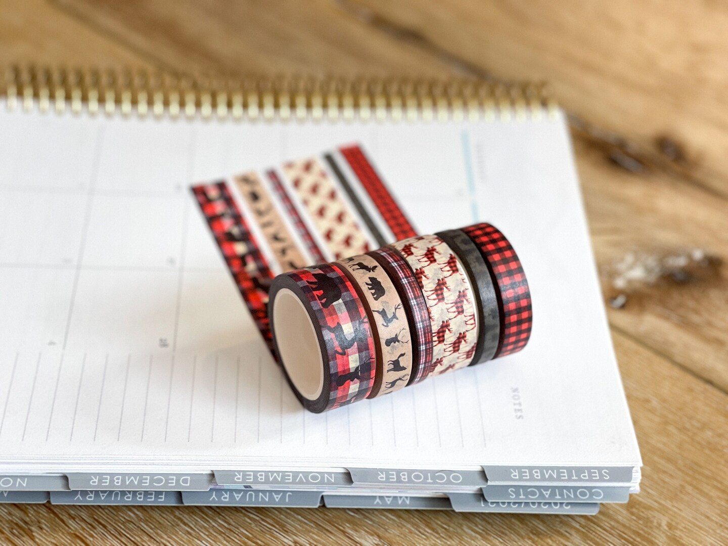 Christmas Buffalo Plaid Deer Holiday Red &#x26; Black Washi Tape Set (#W038)