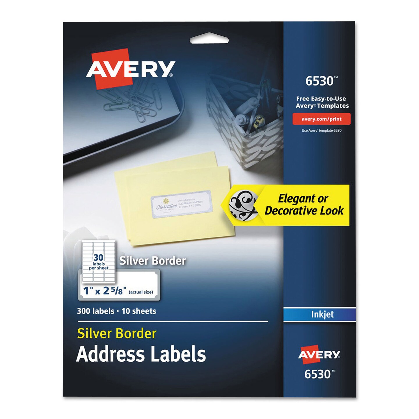 Avery White Easy Peel Address Labels w/ Border Inkjet Printers 1 x 2.63 White 30/Sheet 10 Sheets/Pack