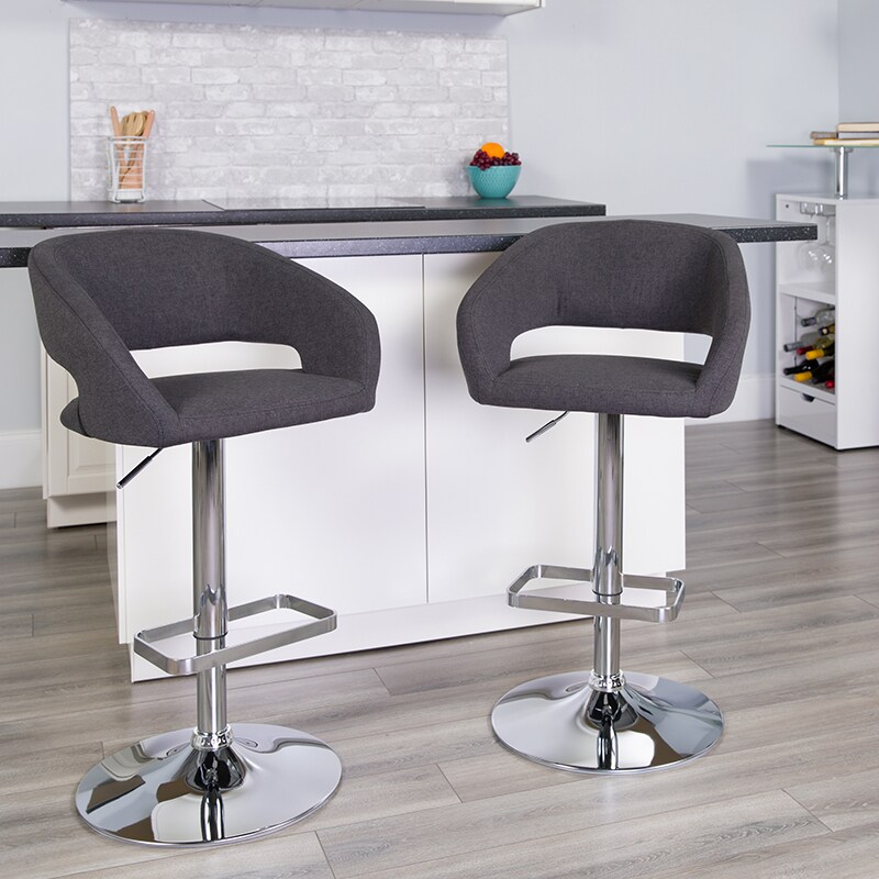 Flash Furniture Contemporary Charcoal Fabric Adjustable Height Barstool with Rounded Mid-Back and Chrome Base