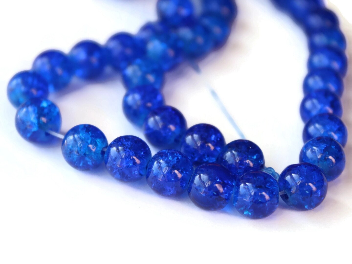 8mm Royal Blue Round Crackle Glass Beads