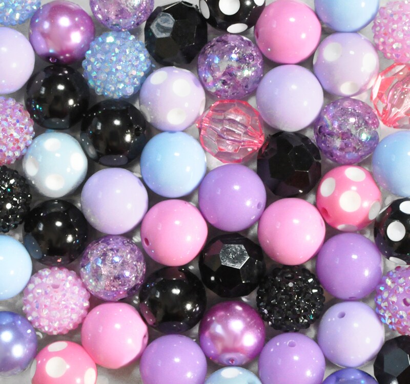 20mm Black Pastel acrylic bubblegum bead mix