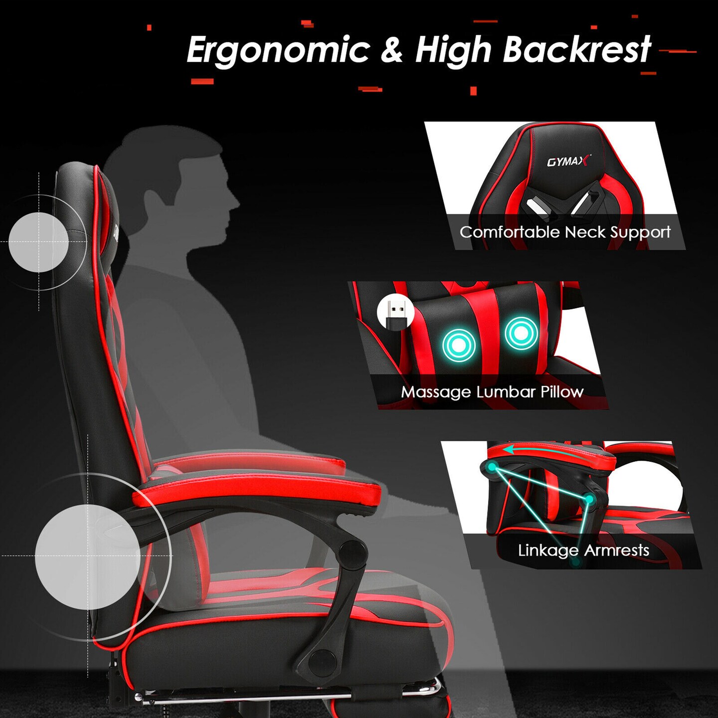 Costway Massage Gaming Chair Racing Recliner Computer Desk Chair w/Footrest