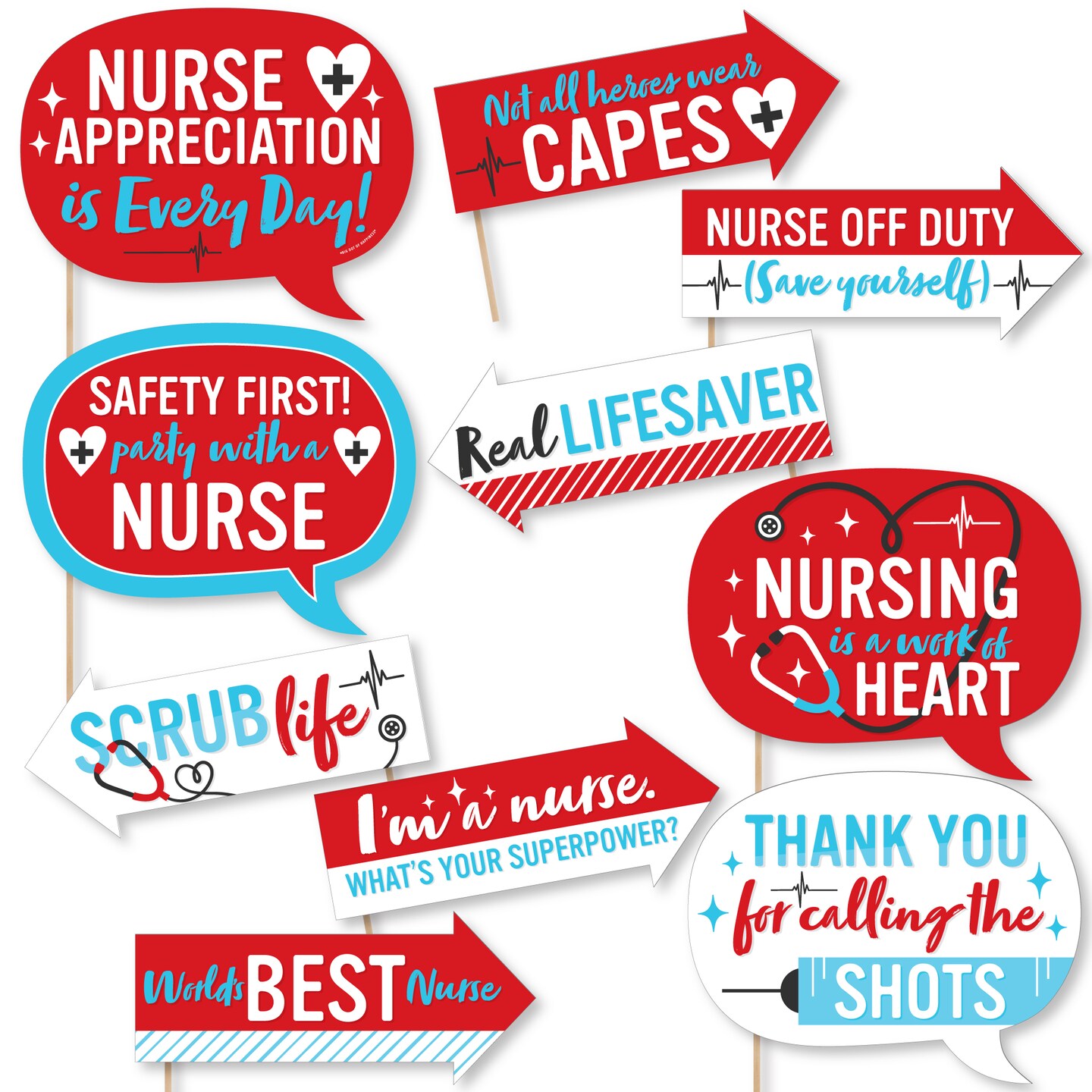 Big Dot of Happiness Funny Thank You Nurses - Nurse Appreciation Week Photo Booth Props Kit - 10 Piece
