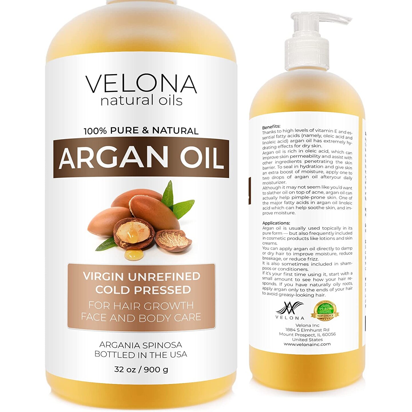 velona Argan Oil - 32 oz (With Pump) | 100% Pure and Natural | Morocco Oil | Stimulate Hair Growth, Skin, Body and Face Care | Nails Protector | Unrefined, Cold Pressed | Cap Kit…