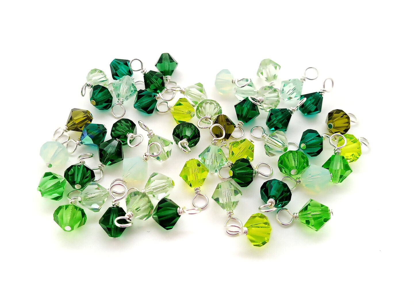 Green Bicone Dangles, 25 Crystal 6mm Bead Charms, Adorabilities